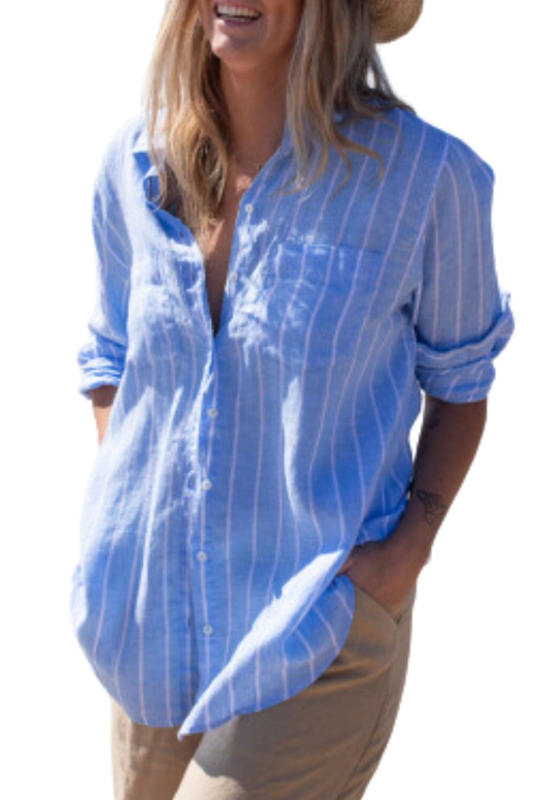 Amalfi Blue Stripe Boyfriend Linen Shirt - Since I Found You