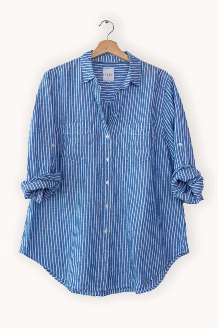 Hut Linen electric Blue stripe Linen shirt - Since I Found You