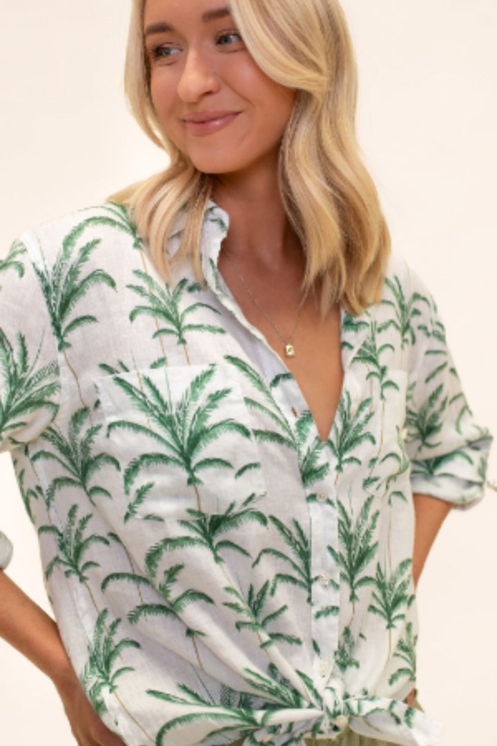 Vacay Palms Boyfriend Linen Shirt - Since I Found You