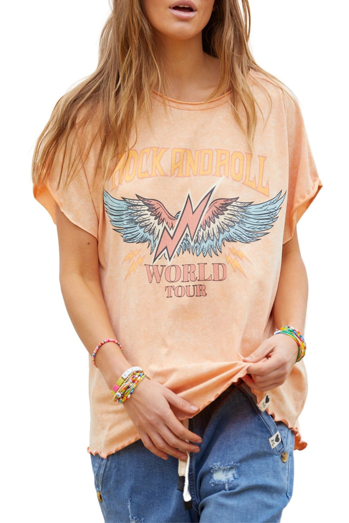 Vintage Wash Rock and Roll Tee Orange - Since I Found You